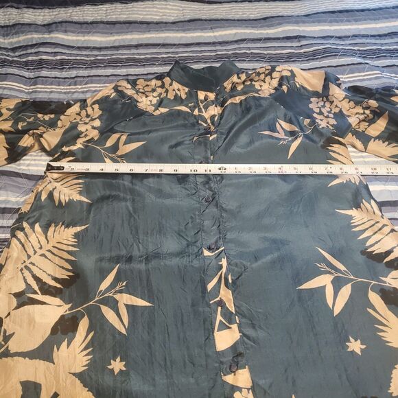 Tallulah & Hope Sz 12/14 (L) Slate Blue/Beige Floral Silk Shirt Dress 3/4 Sleeve - Picture 10 of 11